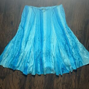 Ralph Lauren Costa Rica Silk Blue Ombre Rio Crinkled Broom Skirt Boho Size 12